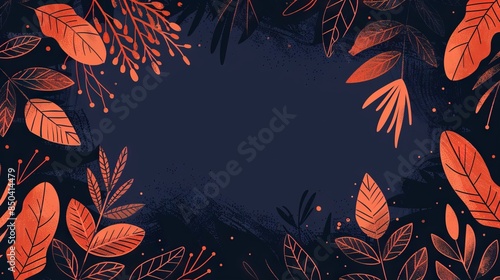 Digital Illustration of Orange Leaves on Dark Blue Background