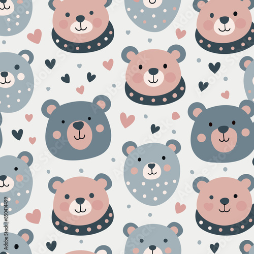 beautiful seamless background with gray and pink teddy bears