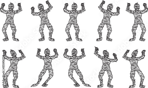 line art set haloween mummy silhouette vector sketch