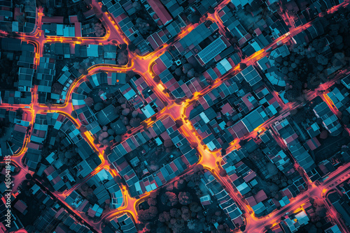 heat map of the city center arial view