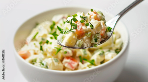 Russian salad on a spoon