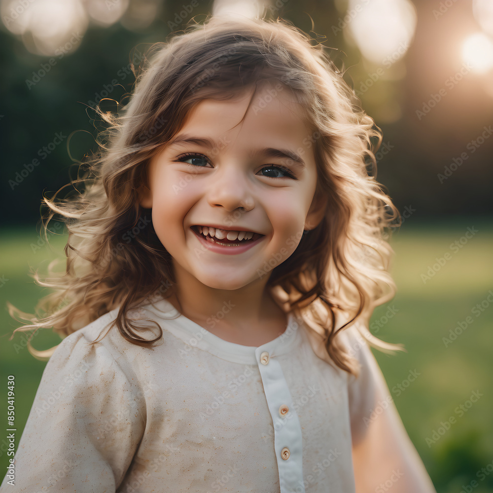 A cute little girl, happy playing in a lawn A cute little girl, happy playing in a lawn