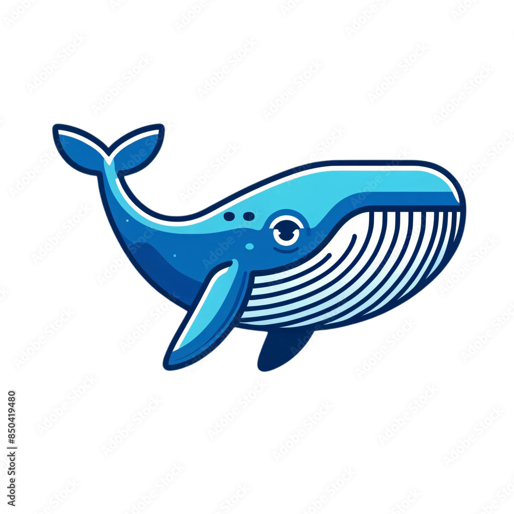 Obraz premium A blue whale on a transparent background, depicted in a stylized, minimalist design. The whale is colored in a deep blue