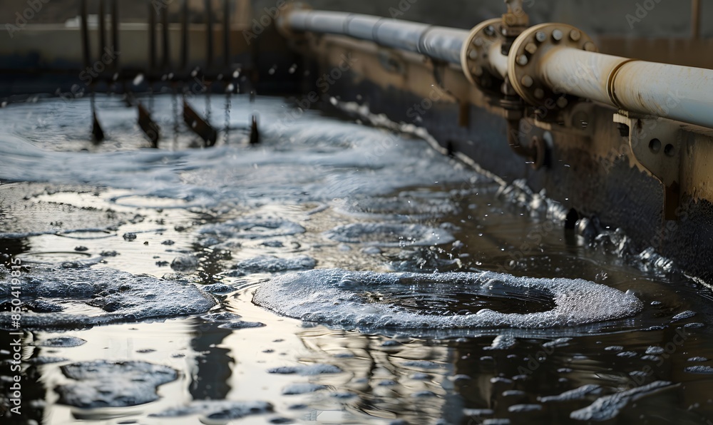 aerated activated sludge tank at a waste water treatment plant. Clean water, Generative AI aerated activated sludge tank at a waste water treatment plant. Clean water, Generative AI
