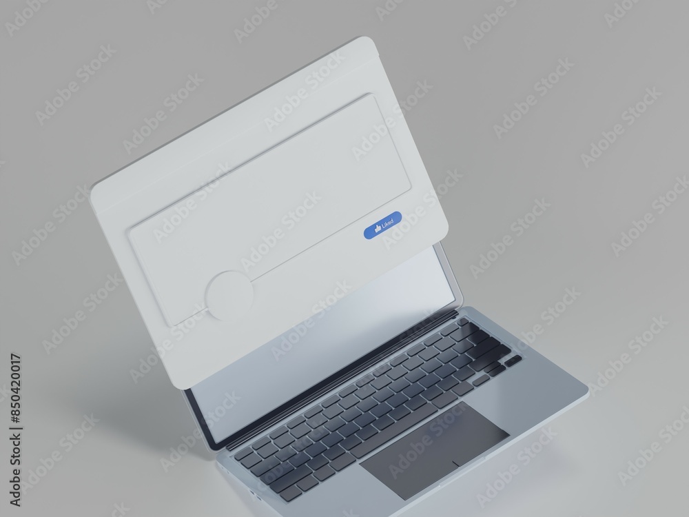 Laptop with floating social media UI 3d illustration with white background
Laptop with floating social media UI 3d illustration with white background