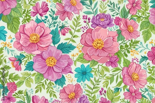 Wallpaper Mural Lush floral pattern with vivid flowers and leaves, background for invitation, mother's day card Torontodigital.ca