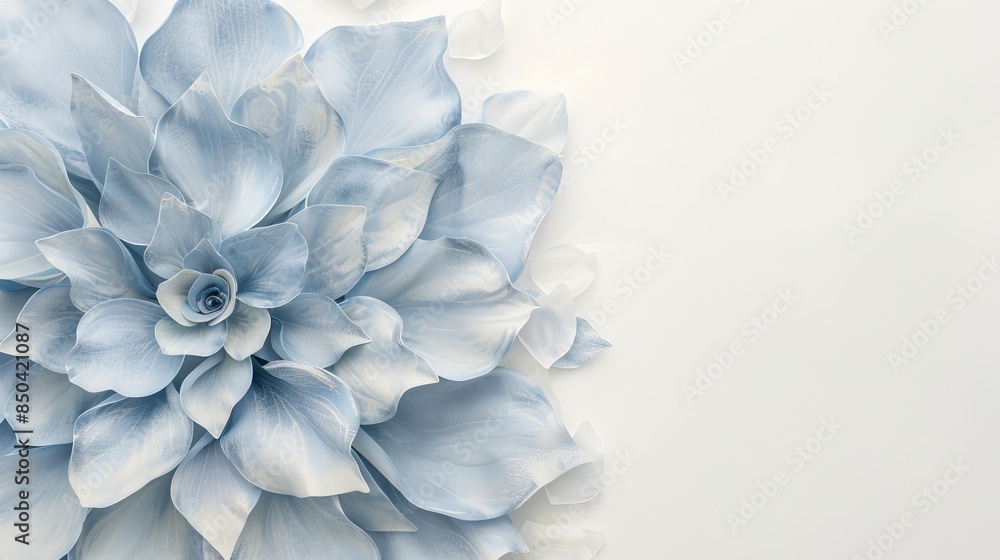 Fototapeta premium Minimalist blue flower on white background with shallow focus, ideal for text overlay