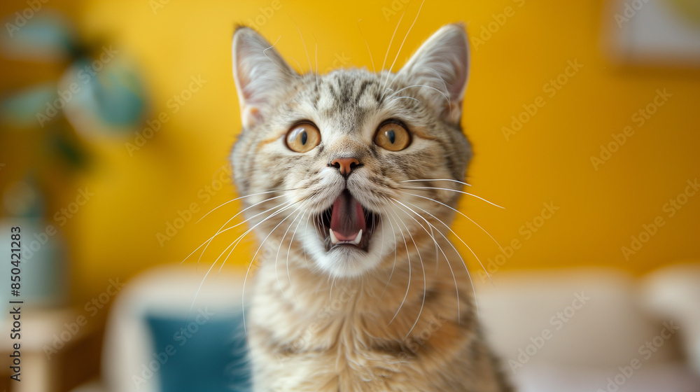 Surprised Open Mouth Scottish Fold Cat Against Blurred Background Surprised Open Mouth Scottish Fold Cat Against Blurred Background