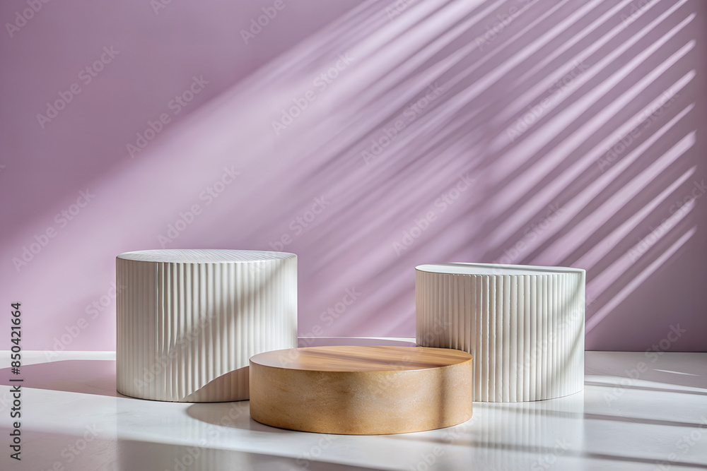 Minimalist style Podium with subtle shadow and natural sunlight shining Minimalist style Podium with subtle shadow and natural sunlight shining