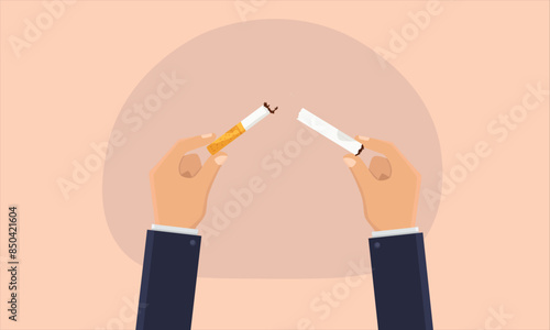 Quit smoking cigarettes. and health care. Holding a broken cigarette in hands...