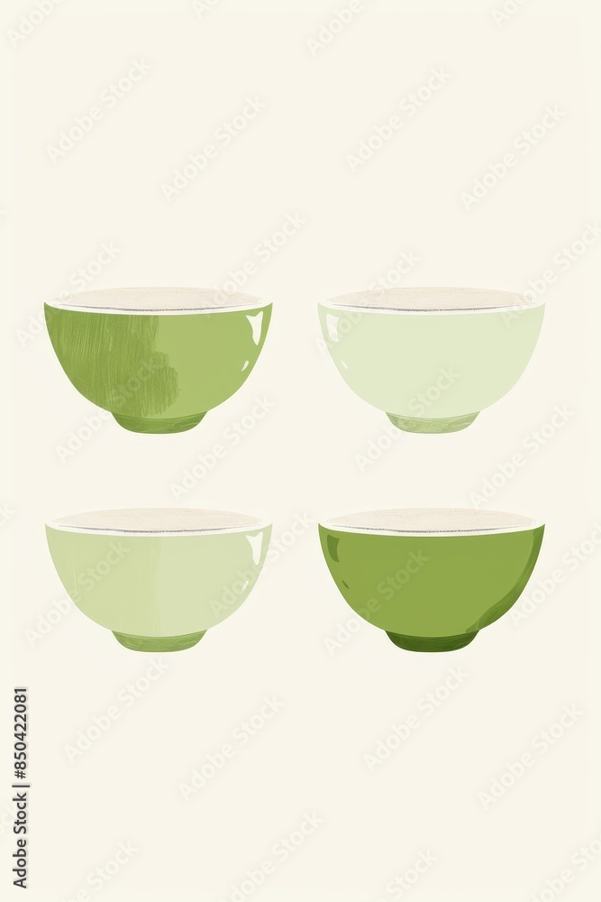 Create a simple poster with a composition of three identical traditional Japanese teacups arranged horizontally Create a simple poster with a composition of three identical traditional Japanese teacups arranged horizontally