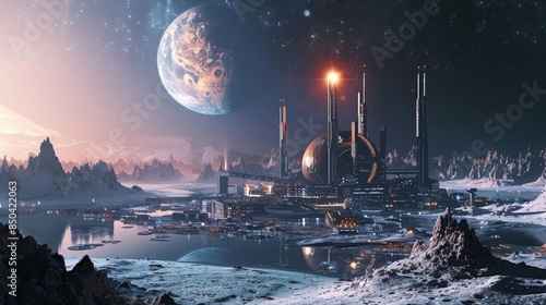 Space colony on a distant planet futuristic architecture © Софія Шахмартова