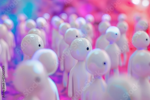 Small white dolls standing together in a domestic setting, ideal for illustration or design projects