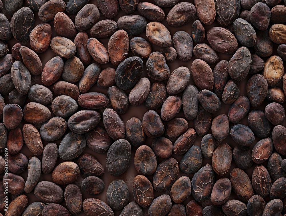 A collection of cocoa beans piled high on a table A collection of cocoa beans piled high on a table