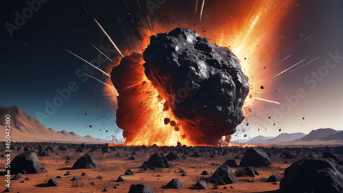 Armageddon-like scenario as a massive meteorite hurtles towards Earth, threatening extinction-level consequences, Generative AI photo