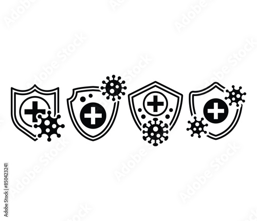 immunity icons symbol sign badge vector design simple line black white color illustration collection sets