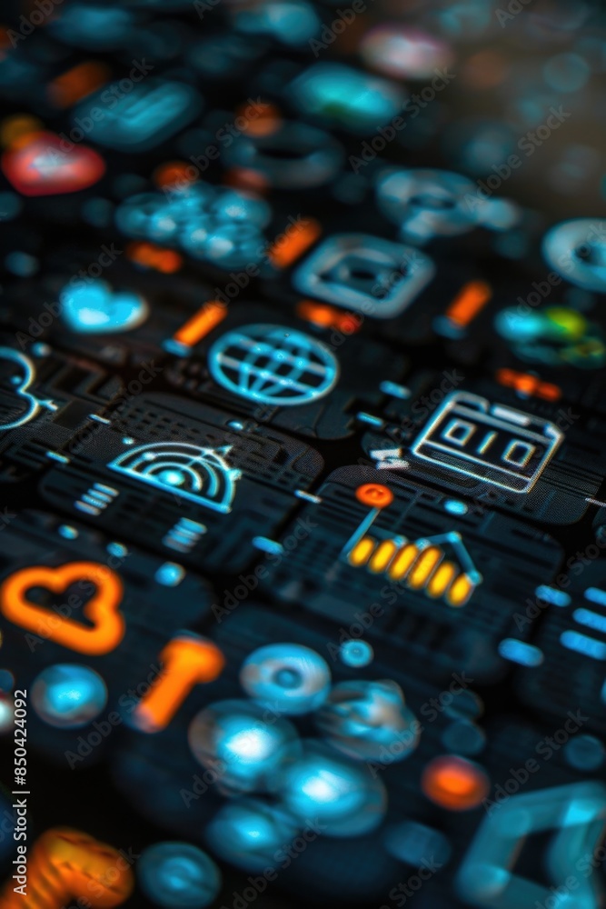 A close-up shot of a computer keyboard with various icons and symbols displayed A close-up shot of a computer keyboard with various icons and symbols displayed