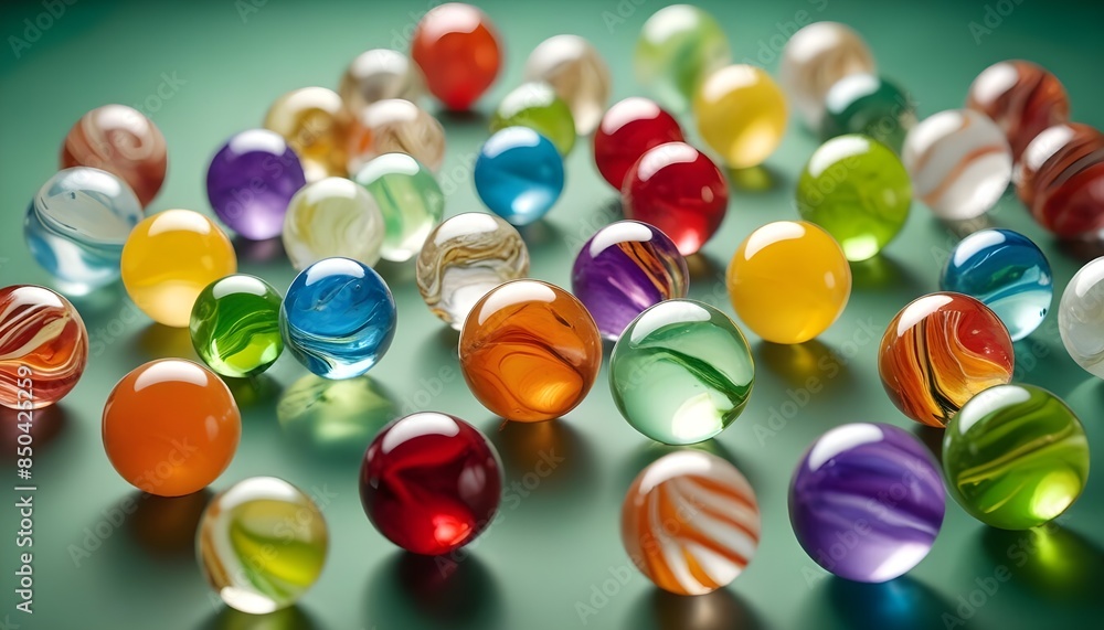Marbles on a green background, marble pile for a game header banner design poster Marbles on a green background, marble pile for a game header banner design poster