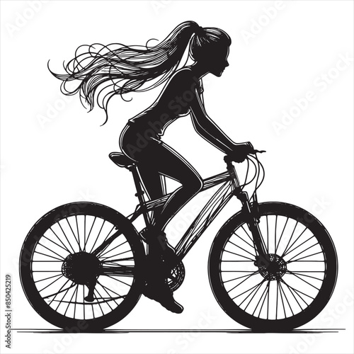 A woman bicycle riding bike cyclist in silhouette vector illustration on a white background