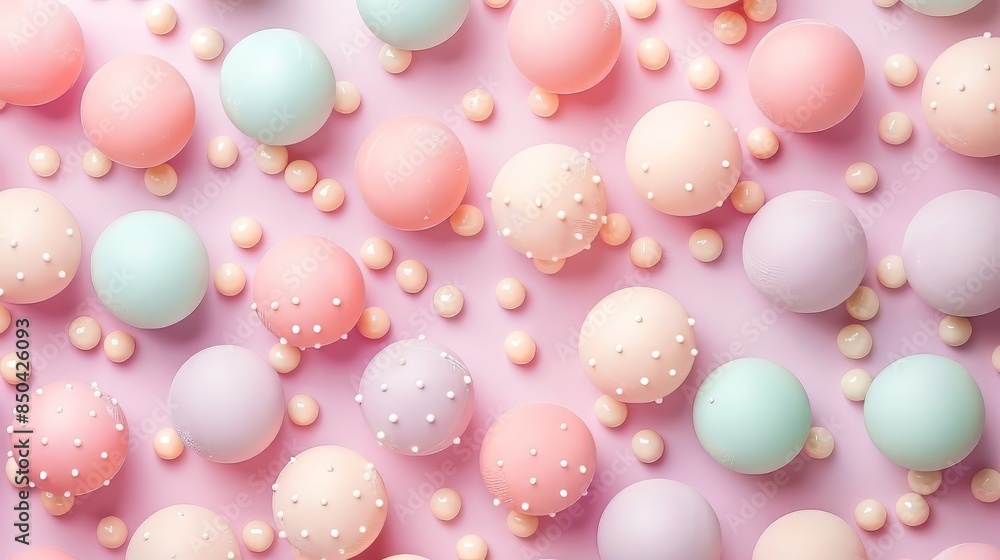 Pastel Colored Balls On Pink Background Pastel Colored Balls On Pink Background
