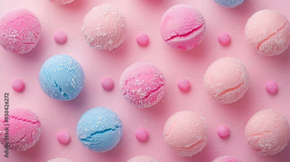 Pink And Blue Ice Cream Scoops On Pink Background Pink And Blue Ice Cream Scoops On Pink Background
