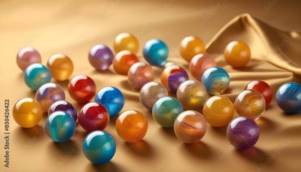 Marbles on a gold background, marble pile for a game background header banner design poster Marbles on a gold background, marble pile for a game background header banner design poster