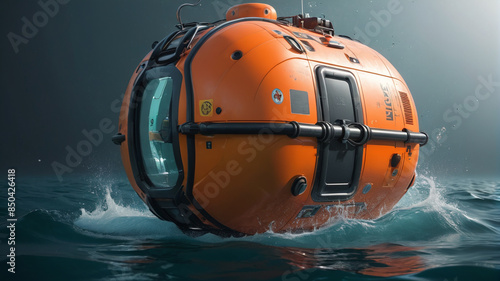 Robust underwater rescue capsule, featuring reinforced hulls and watertight seals for maximum survivability in hostile conditions, Generative AI photo