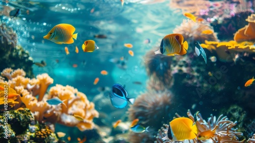 Underwater coral reef colorful fish exotic marine life