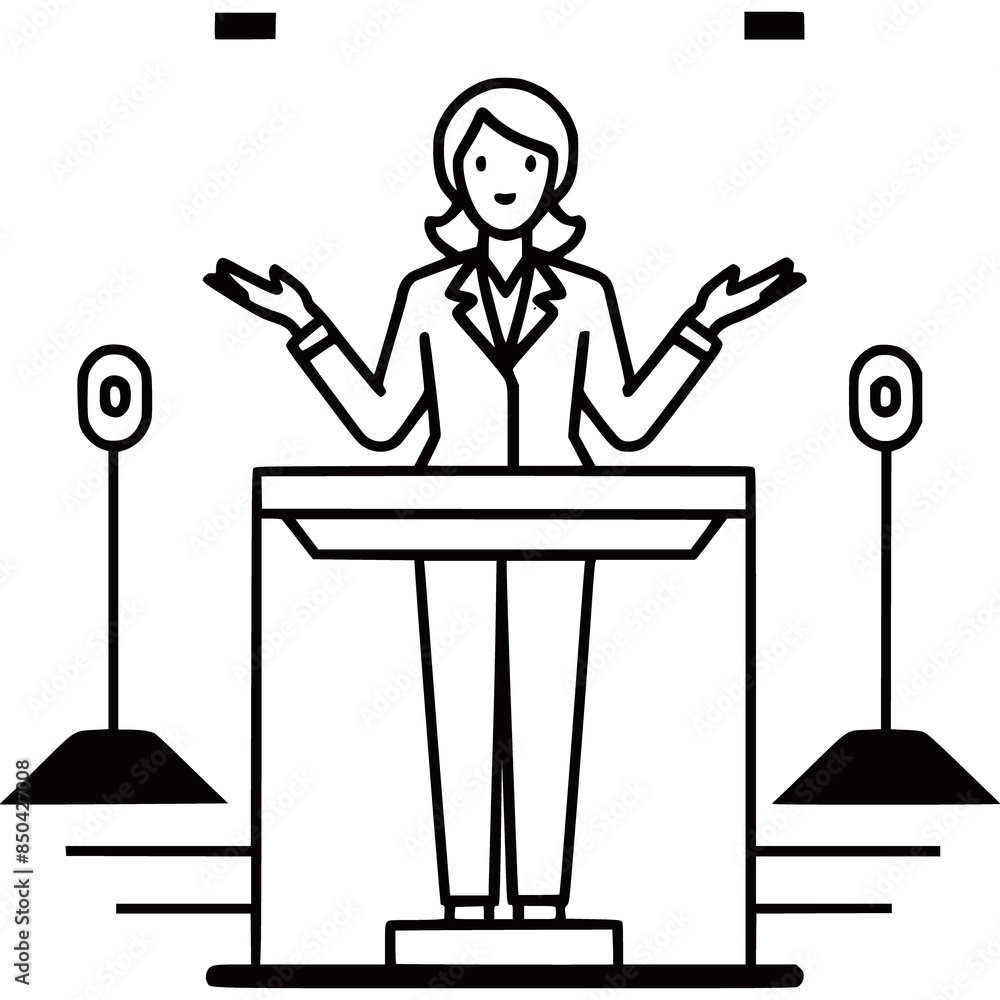 Motivator young a woman speaker business speech audience at conference line art vector illustration generated Ai Motivator young a woman speaker business speech audience at conference line art vector illustration generated Ai