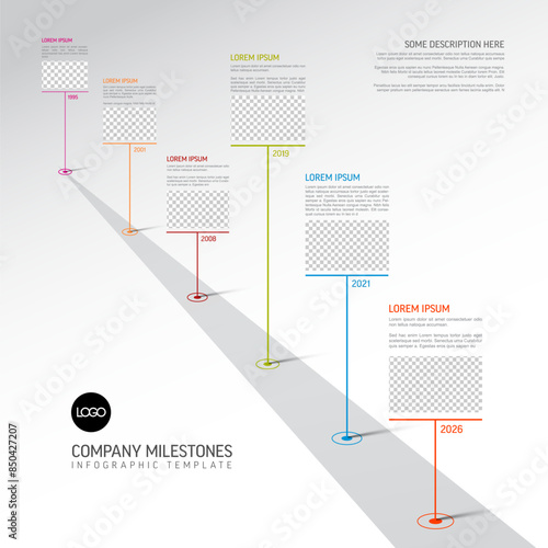 Simple road with pointers and photo placeholders time line template