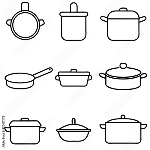 set icons kitchen, pan, cooking, pot, food, vector