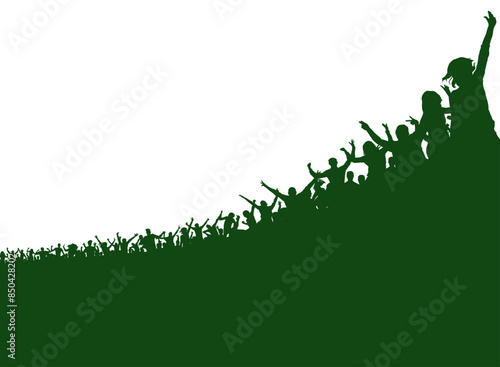 Crowd of people silhouette, cheerful fans people at stadium.  Sports event or concert. Vector illustration