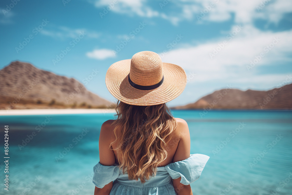 Generative AI photo of charming lovely woman on summer sea vacation beautiful nature around Generative AI photo of charming lovely woman on summer sea vacation beautiful nature around