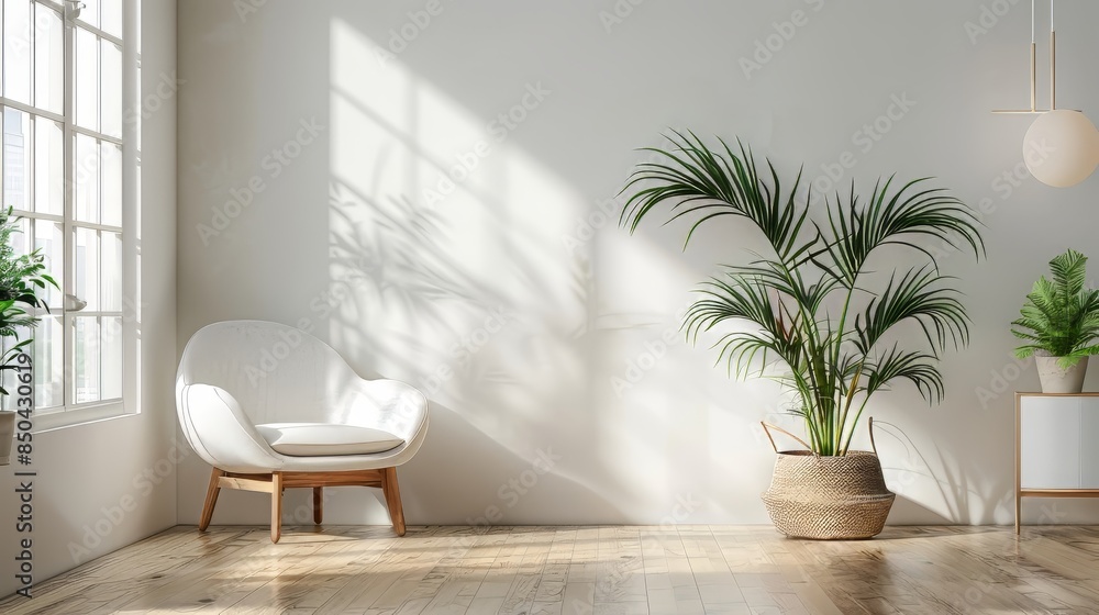Modern Living Room With White Chair and Plant Modern Living Room With White Chair and Plant