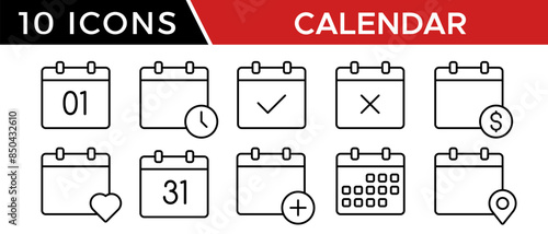 Calendar icon vector set. Outline calendar collection symbol