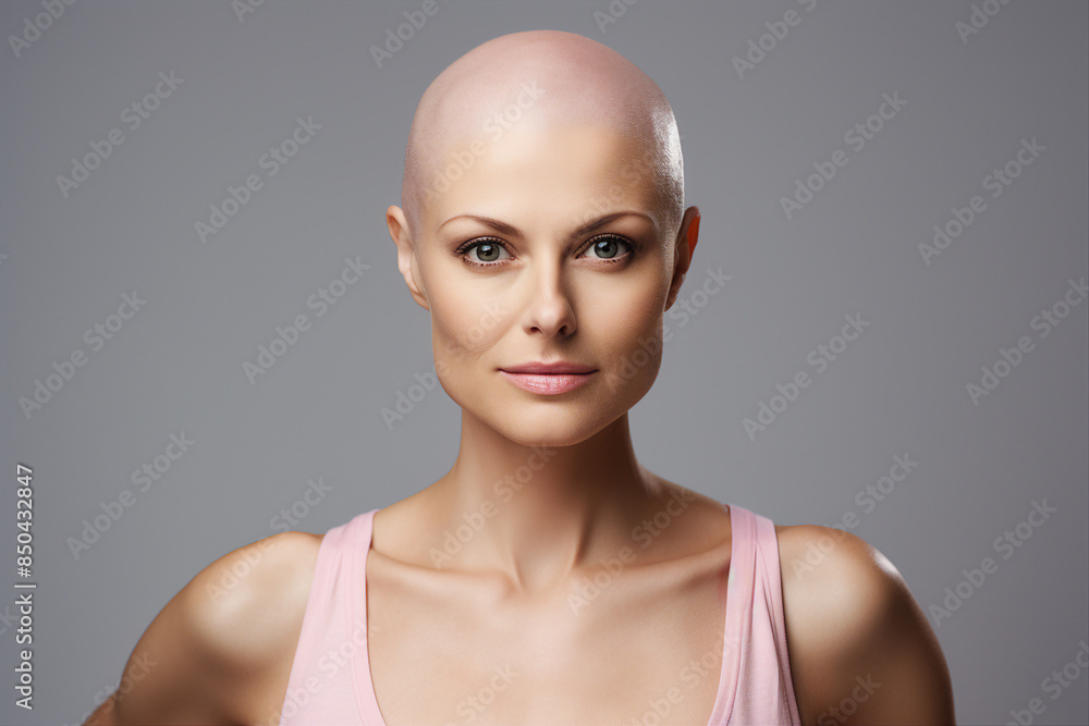 Cancer awareness conceptual Generative AI illustration with bald hairless person after chemo treatment Cancer awareness conceptual Generative AI illustration with bald hairless person after chemo treatment