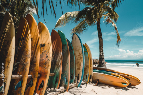 Fototapeta Naklejka Na Ścianę i Meble -  Beautiful tropical beach and sea landscape background created with generative AI