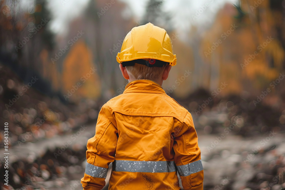 AI generated image of little cute child builder wearing helmet and costume like an adult AI generated image of little cute child builder wearing helmet and costume like an adult