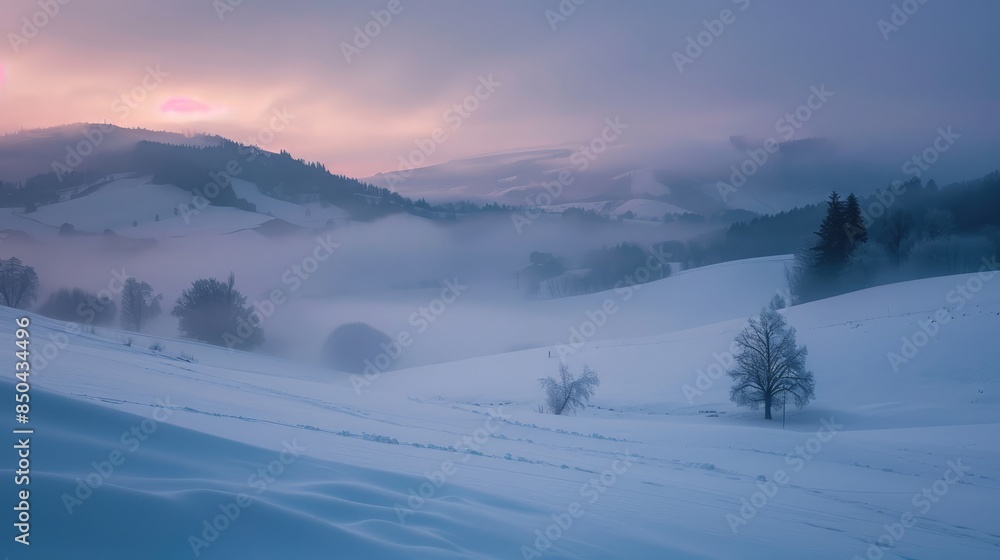 Hills covered in snow during the evening Hills covered in snow during the evening