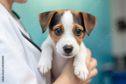 Healthy pet on a check up visit in veterinary clinic made with generative AI concept © Tetiana