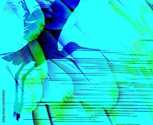 Flight of a bird. Artistic composition in blue tones.