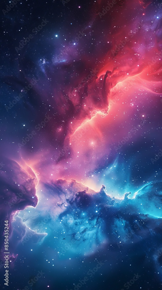 Beautiful aurora borealis in the sky, blue and red colors, night Beautiful aurora borealis in the sky, blue and red colors, night