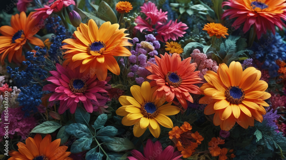 A captivating floral design featuring an abundance of vivid flowers and intricate foliage, creating a sense of lushness and abundance, Generative AI A captivating floral design featuring an abundance of vivid flowers and intricate foliage, creating a sense of lushness and abundance, Generative AI