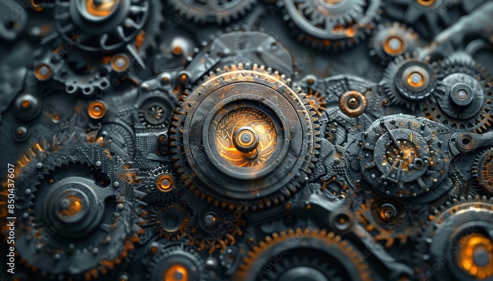 Steampunk machine with gears and cogs, metallic textures, dark tones, industrial design Steampunk machine with gears and cogs, metallic textures, dark tones, industrial design