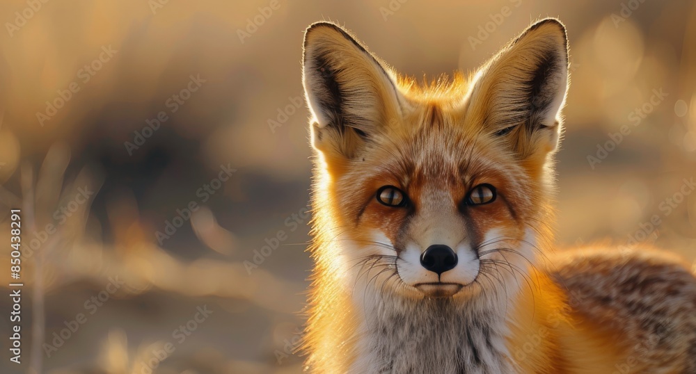 Fototapeta premium A Red Fox Gazes Into the Sunset in a Dry Desert Landscape