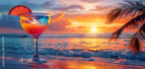 A Glass of Cocktail on the Beach at Sunset