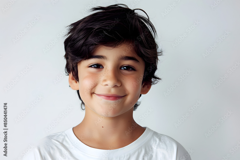 Smiling Boy with Brown Eyes - White T-Shirt Portrait Smiling Boy with Brown Eyes - White T-Shirt Portrait