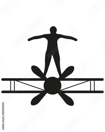 Wing walking stunt simple art. Stuntman on the wing of plane. Minimalism vector illustration can used t-shirt print. EPS 10
