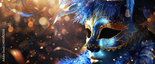 An abstract defocused bokeh light presentation of Venetian masks at a carnival party photo