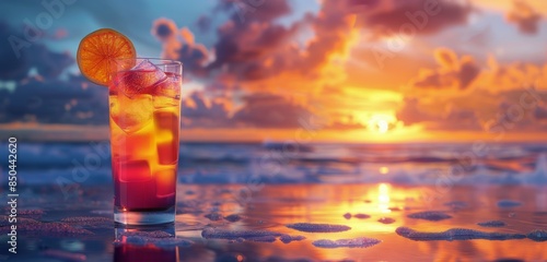 A Glass of Cocktail on the Beach at Sunset